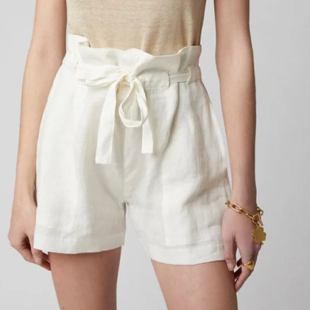 Nili Lotan Mora Natural Paper Bag Linen Shorts Size XS
